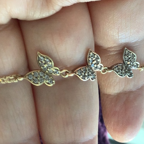 14K Gold, 3 Butterflies, 2 Strand Chain Bracelet, White, Rosegold, Yellow Gold - Picture 2 of 11